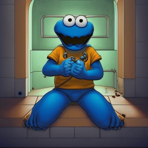 Cookie Monster in Jail: Comic Book Art