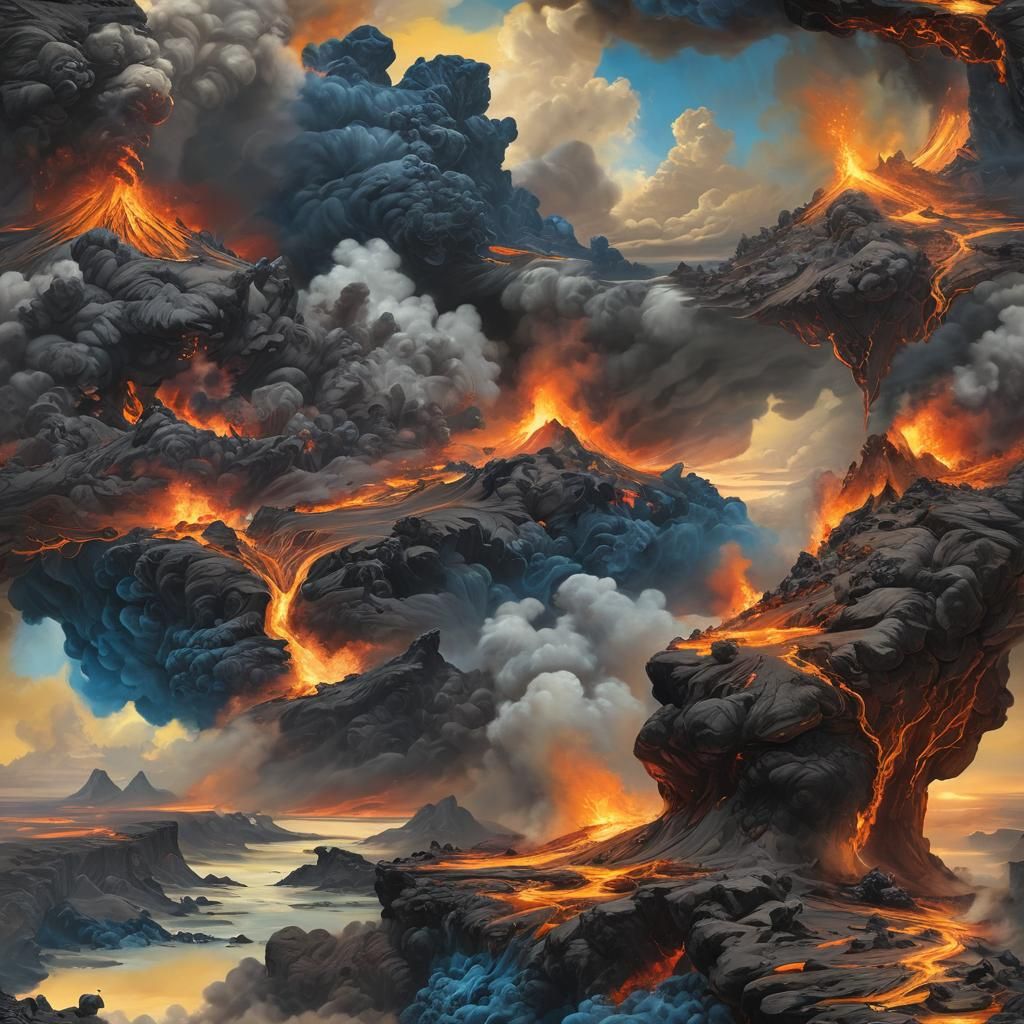 Surreal Volcanic Eruption in Expressive Oil Painting Style