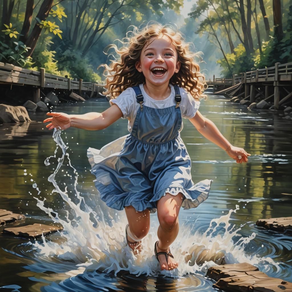 Laughing Girl Portrait with Misty Forest Backdrop