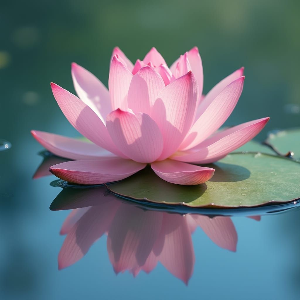 Pink Lotus Flower Reflection in Impressionistic Style