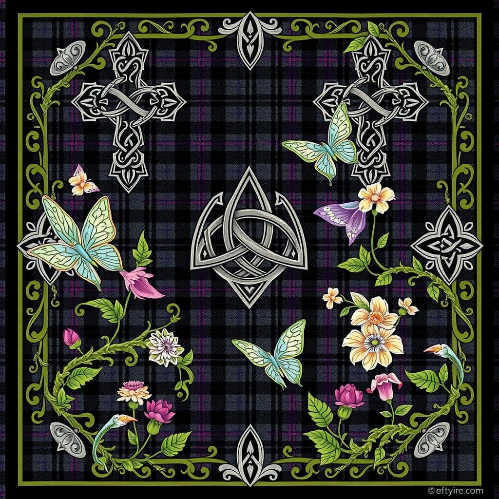 Medieval Celtic Revival Fabric Tile with Celtic Crosses and ...