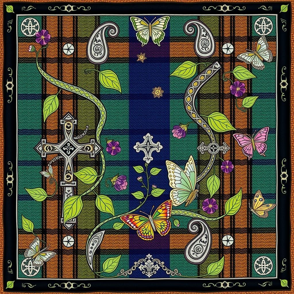 Ethereal Fabric Tile in Celtic-Inspired Clergy Tartan