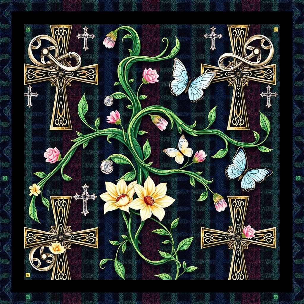 Traditional Celtic-Inspired Tapestry with Ornate Celtic Cros...