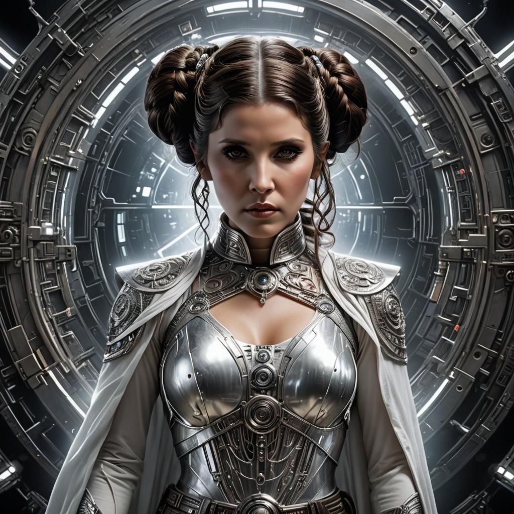 Princess Leia: Ethereal Glow in Cyberpunk Style