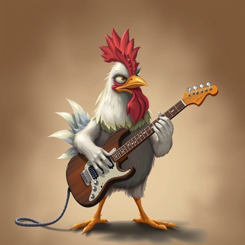 Grumpy Chicken Plays Guitar Cartoon