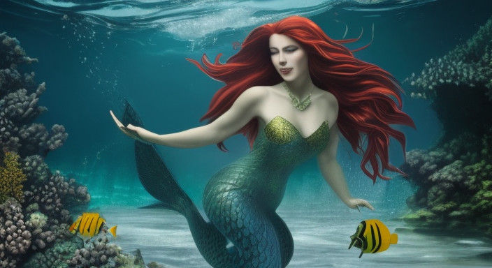 Hyper Realistic Red-Haired Mermaid Goddess in Exquisite Digi...