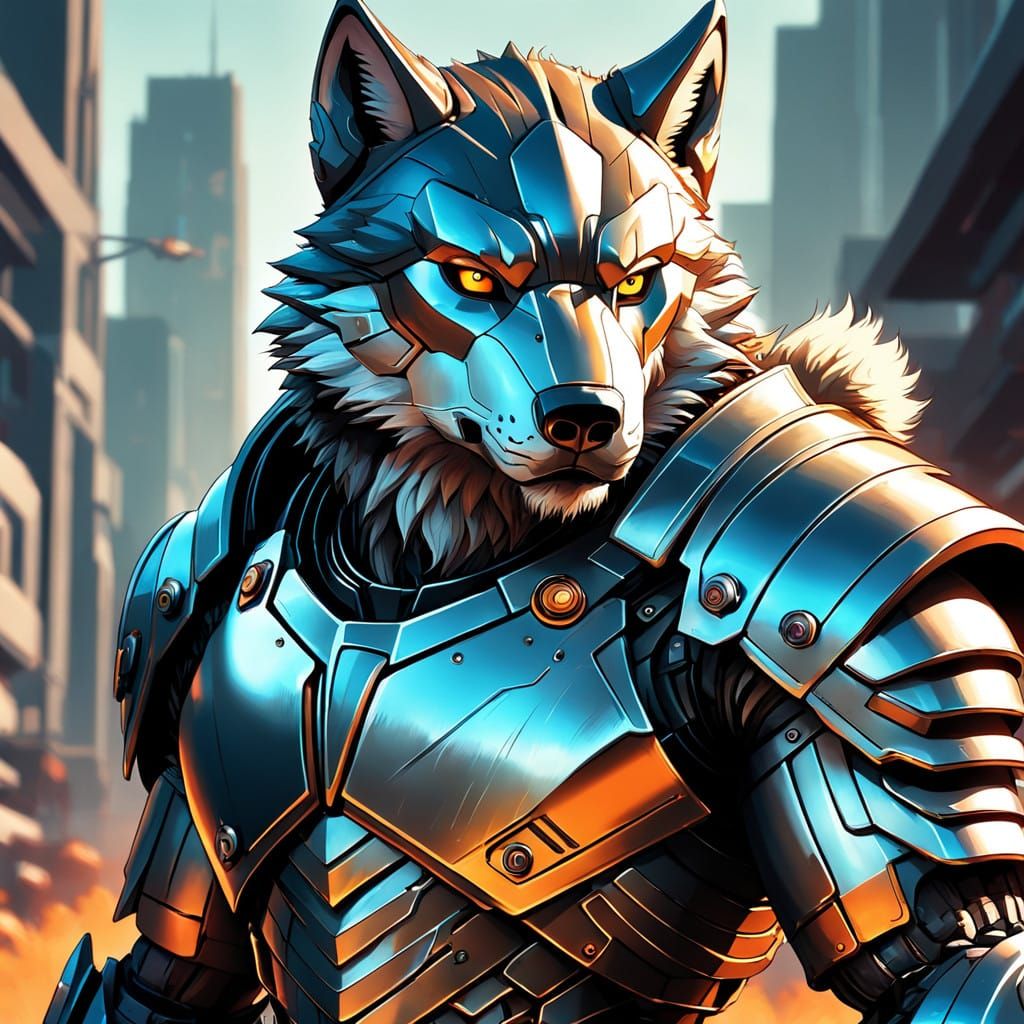 Armored Wolf Figure Blends Fantasy and Reality in High-Contr...