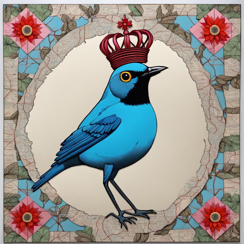 Crowned Bird in Graphic Pop Art Style