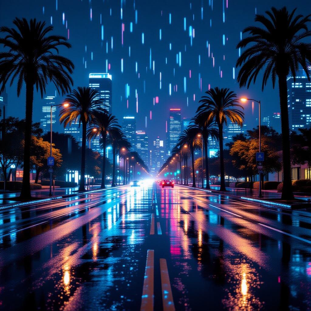 Night City Rain: Glistening Vaporwave Reflections