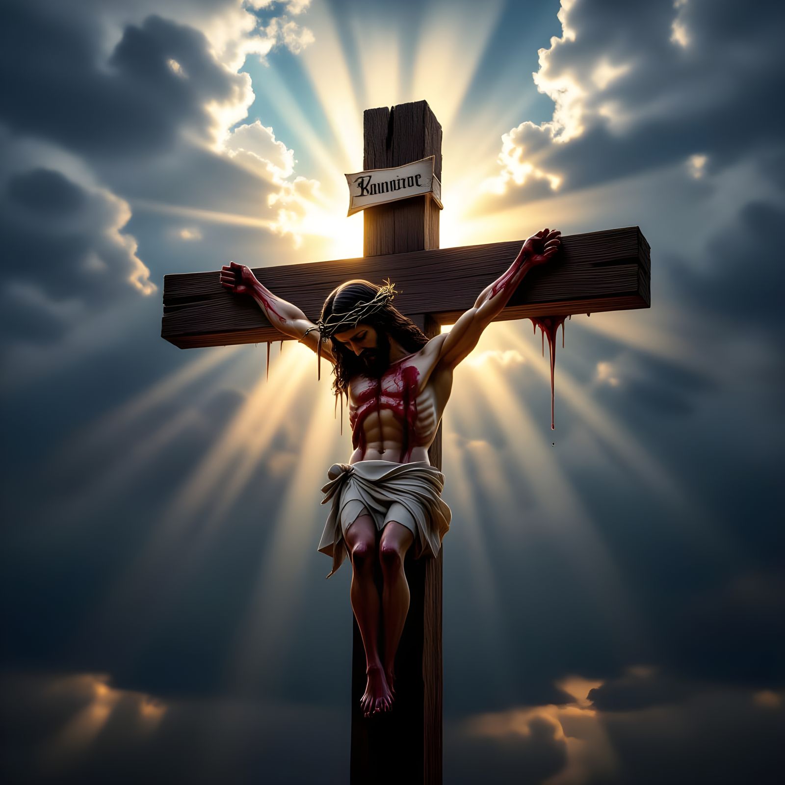 God's Hand Nailed to Cross: Dramatic Cinematic Scene