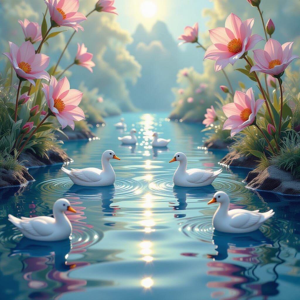 Crystal Flowers on Silver Lake: Surrealist Matte Painting