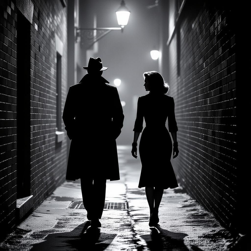 Film Noir: Mysterious Stranger in Dark Alley