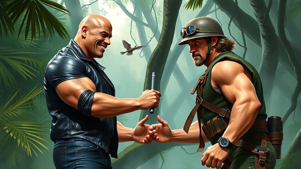 The Rock vs Rambo in Epic Jungle Showdown
