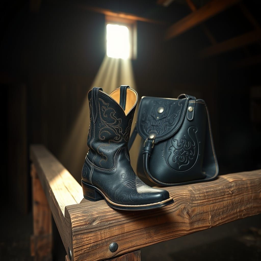 Vintage Leather Cowboy Boots in Rustic Barn Setting