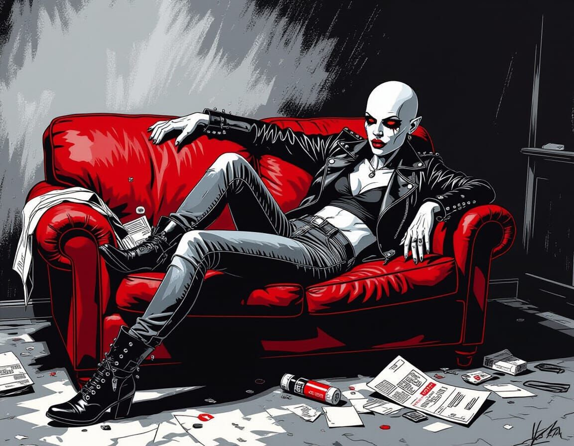 High-Contrast Noir Illustration of a Nosferatu