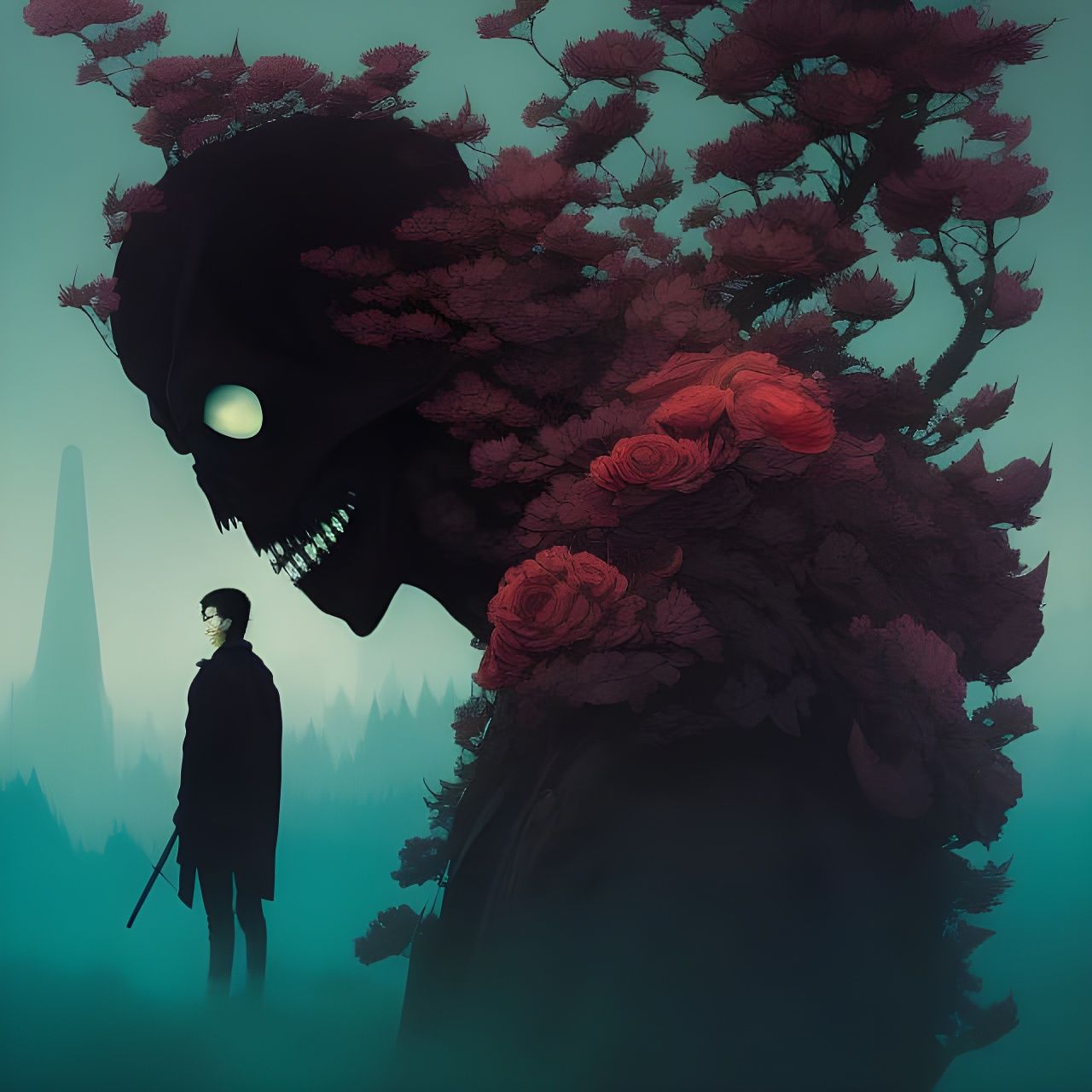 Grim Reaper Portrait in Dual Color Scheme