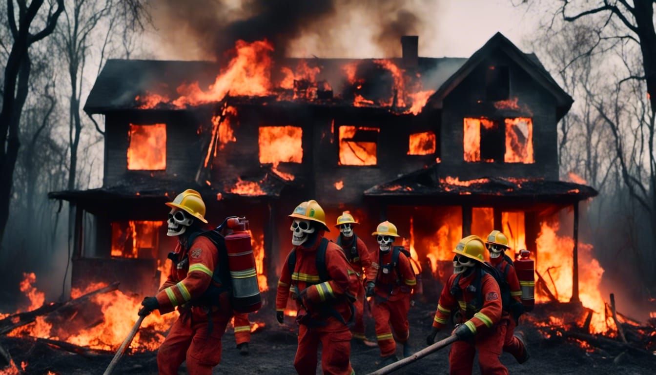 Skeletons as Firefighters Battling a Blaze