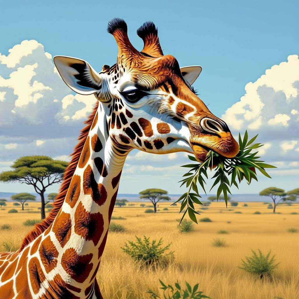Hyperrealistic Giraffe Face in African Savannah