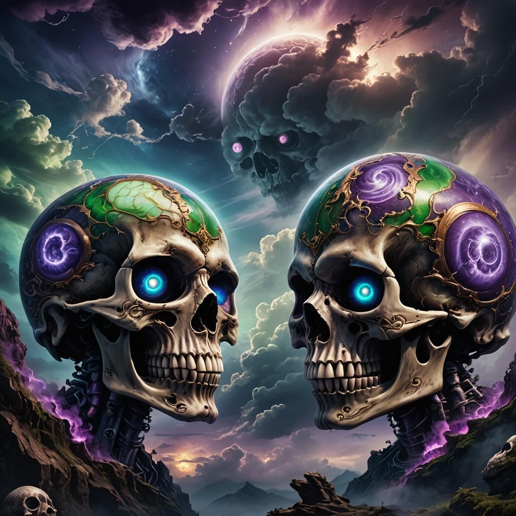 Jupiter Skulls in Enchanted Galaxy: Dark Fantasy Art