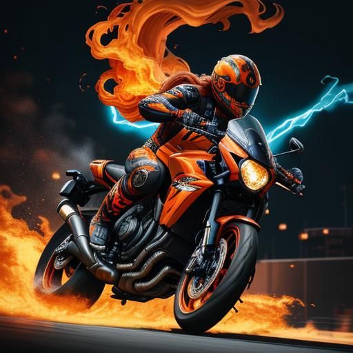 Fiery Motorcycle Parts in Comic Book Style