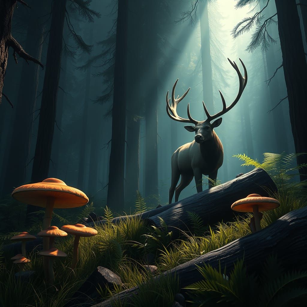 Ethereal Forest Sanctuary with Majestic Bull Elk in Fantasti...