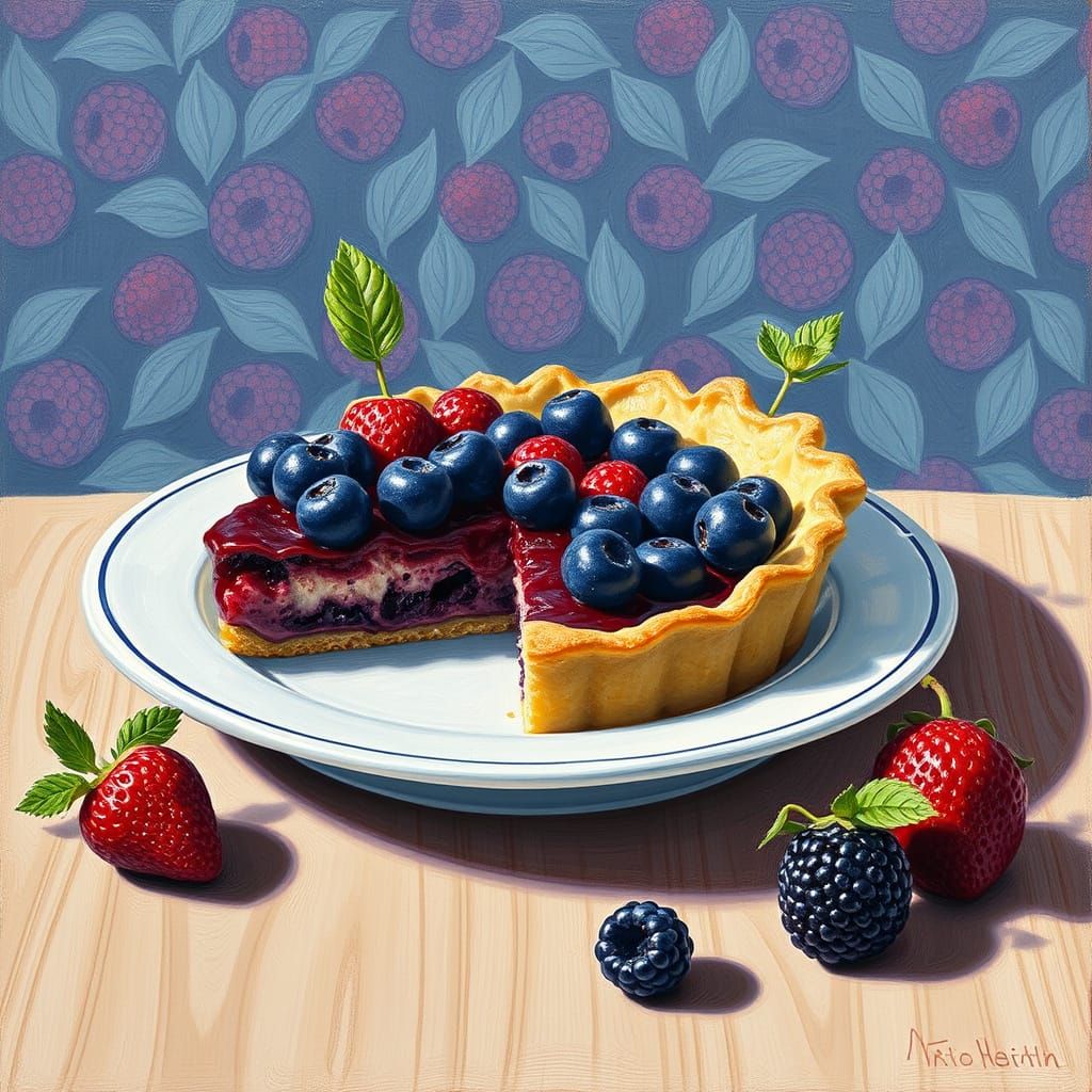 Olallieberry Pie as David Hockney Inspired Art