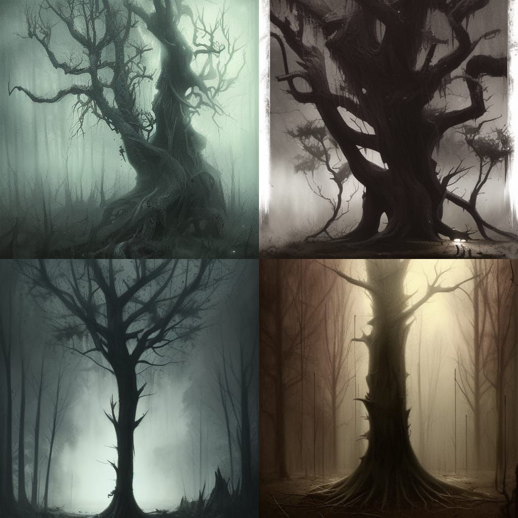 Sinister Crying Tree in Dark Somber Style