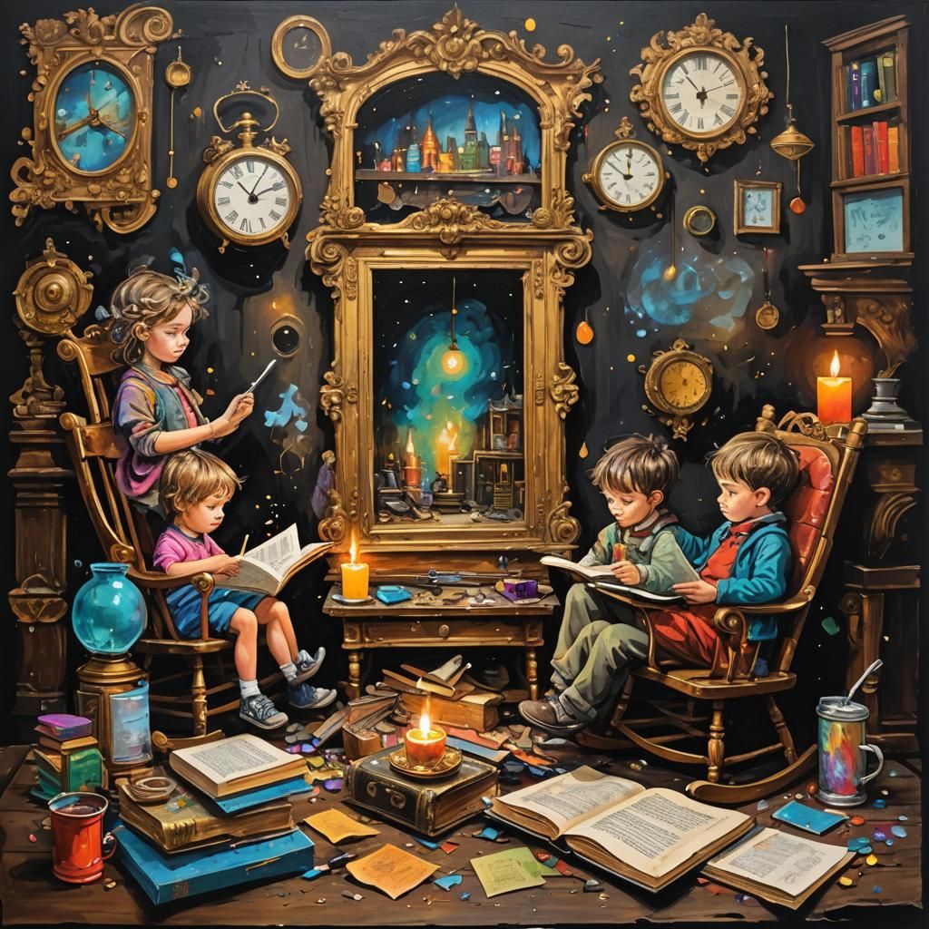 Whimsical Scene with Children, Graffiti Art Style