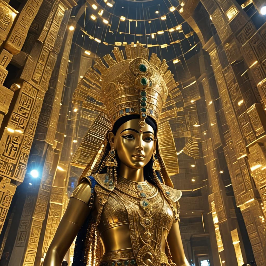 Golden Egyptian Goddess Praying in Temple