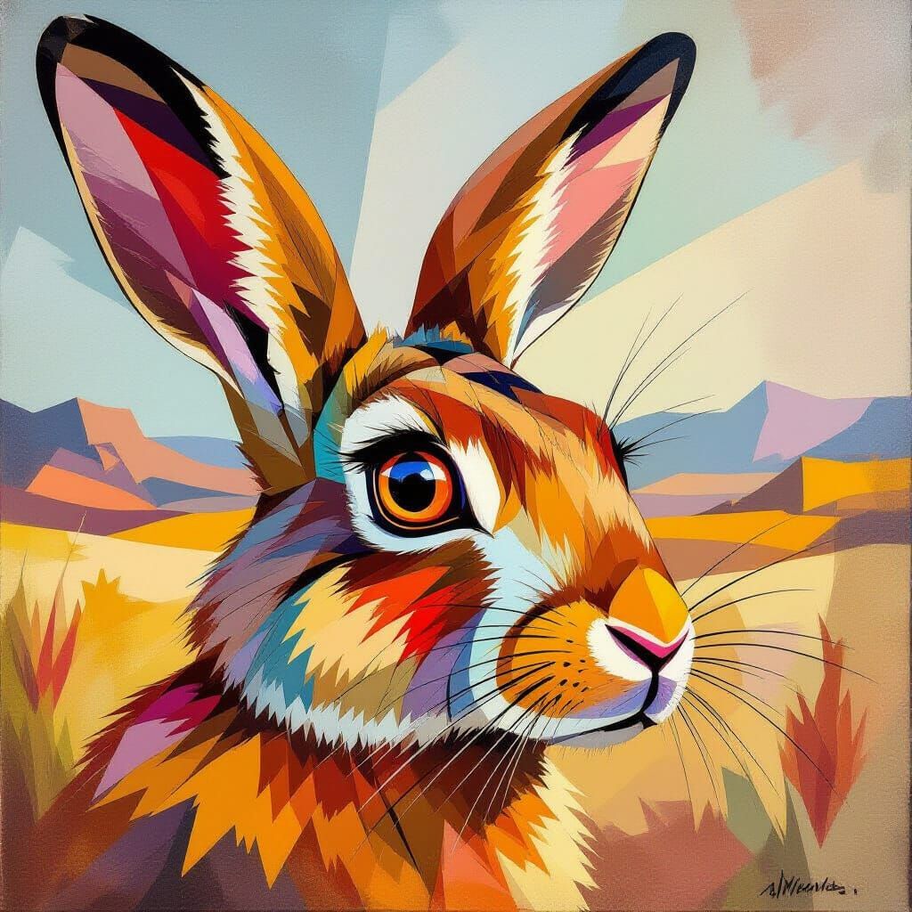 Cubist Desert Hare Eye in Geometric Abstract Style