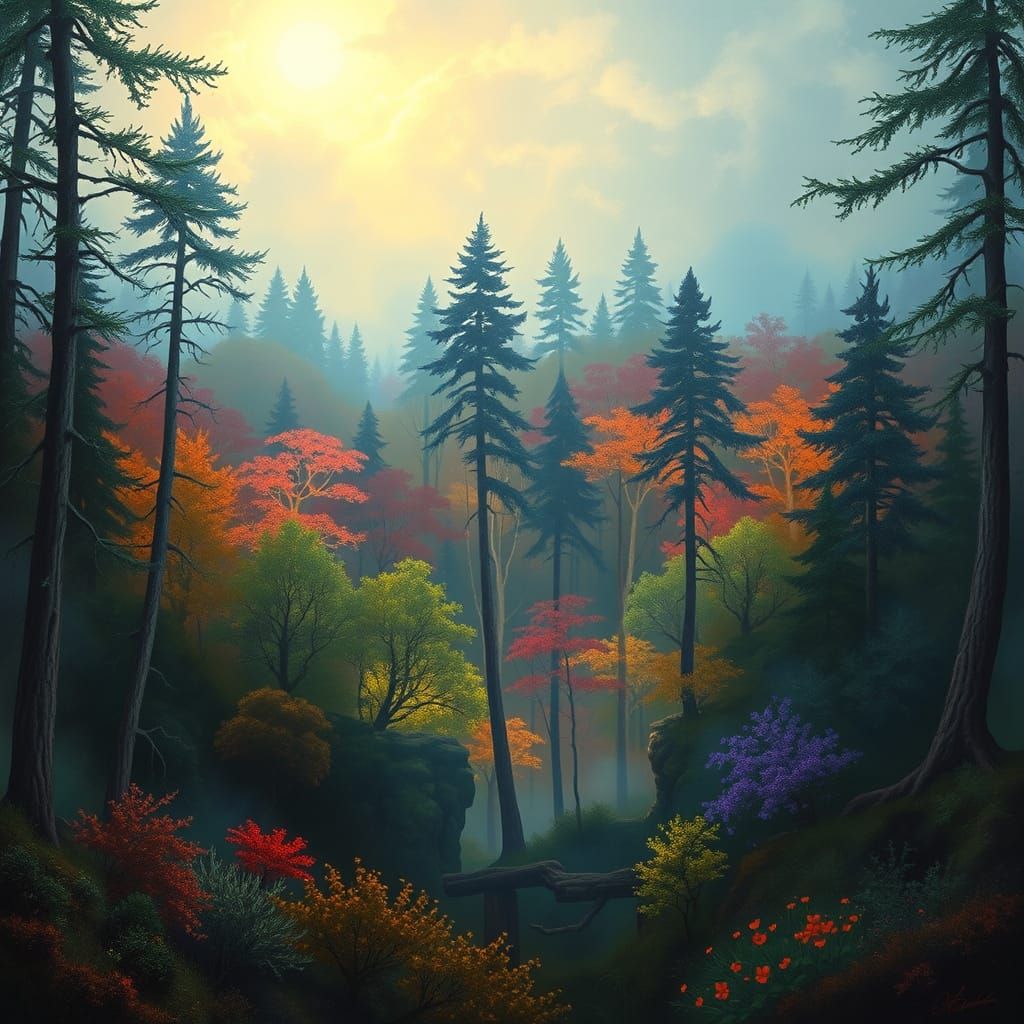 Mystical Forest Landscape in Dreamlike Impressionism