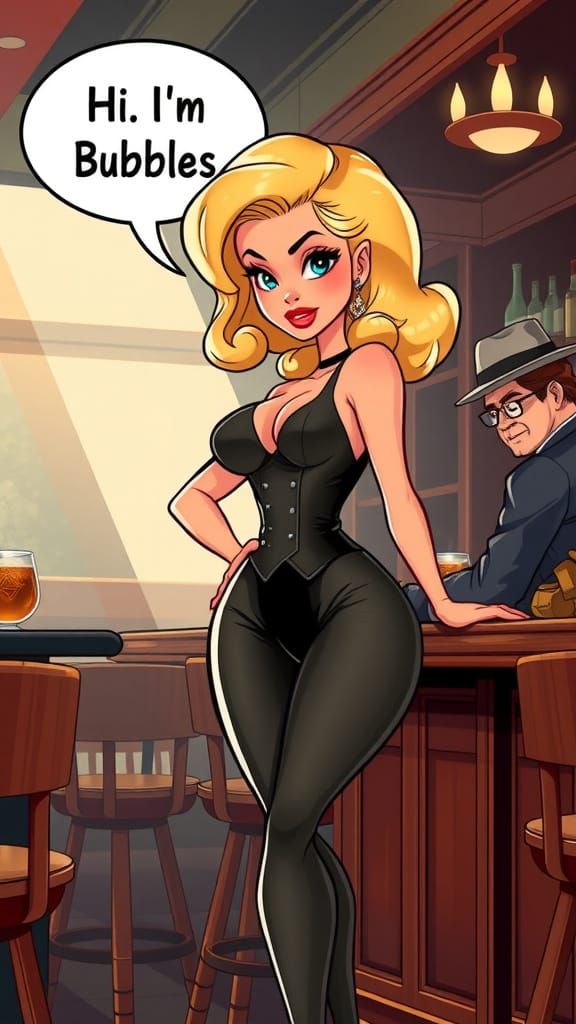 Cartoon Woman at Bar in Film Noir Style
