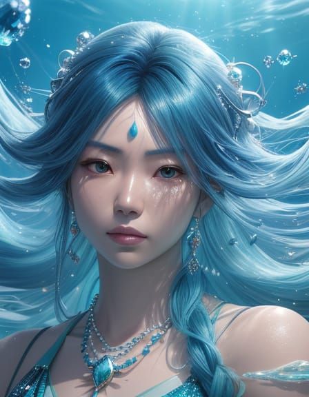 Surreal Underwater Portrait in Hyper-Realistic 3D Anime Styl...