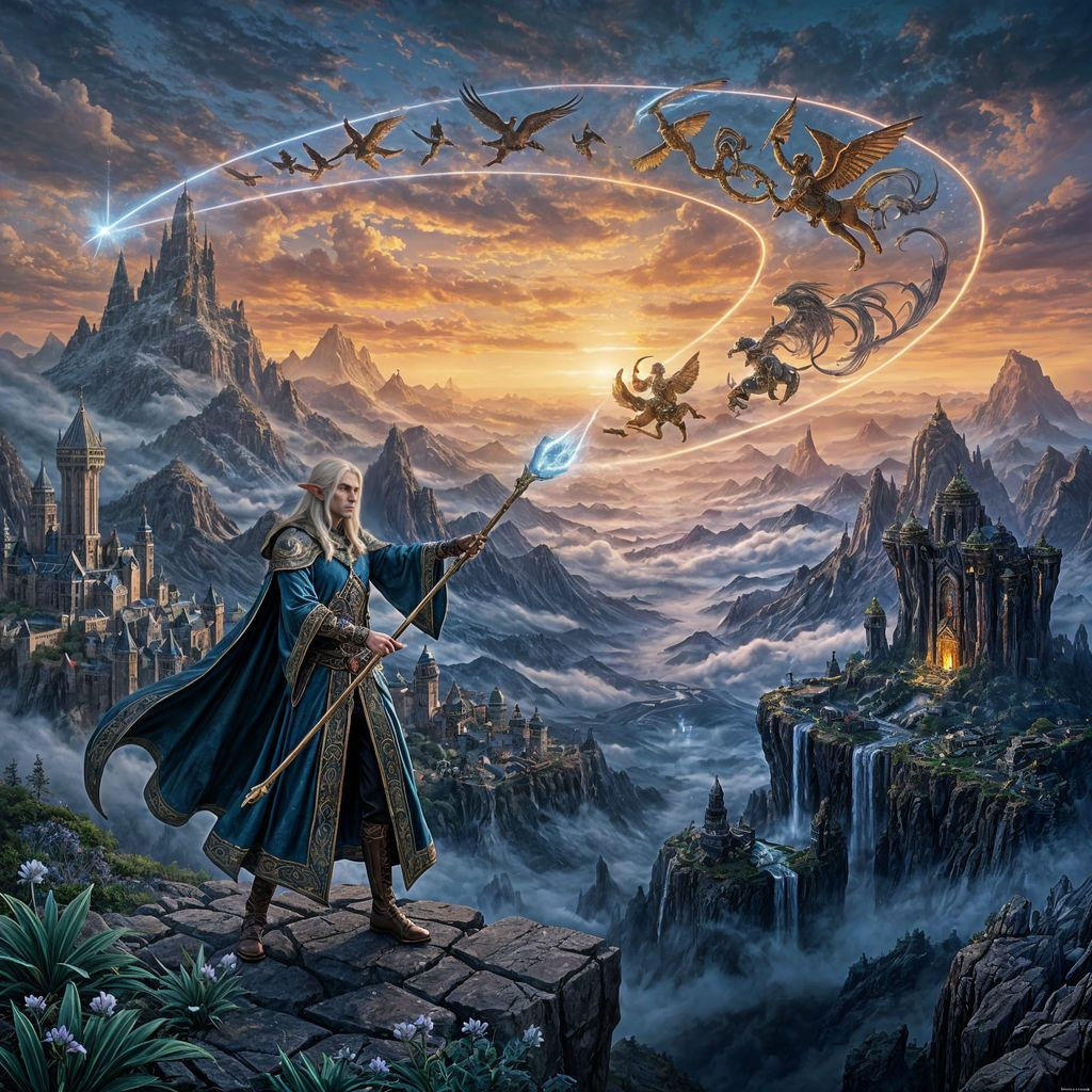 Elf Wizard Bard Paints Epic Sky Streaks in High Fantasy Styl...