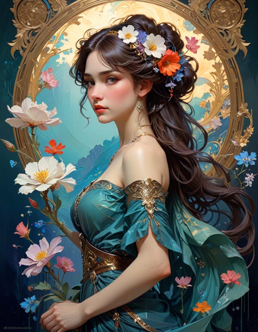 Impasto oil painting + Art Nouveau