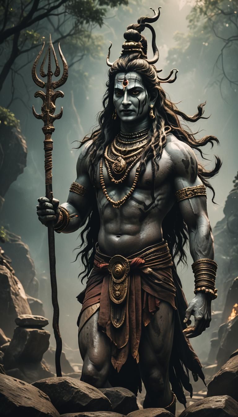 Dramatic Lord Shiva Rudra Form: Cinematic Film Still