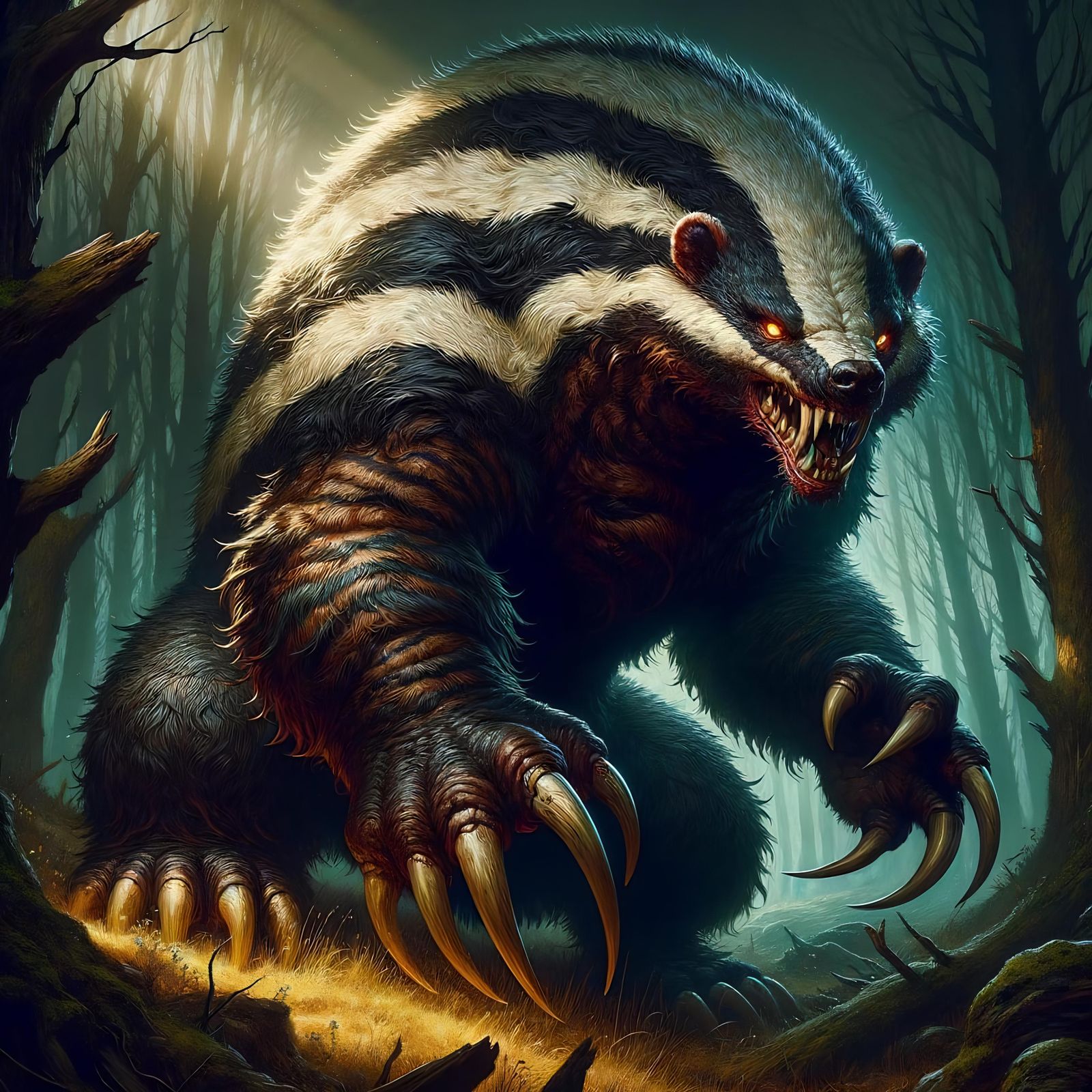 Dire Badger in Dark Fantasy Forest