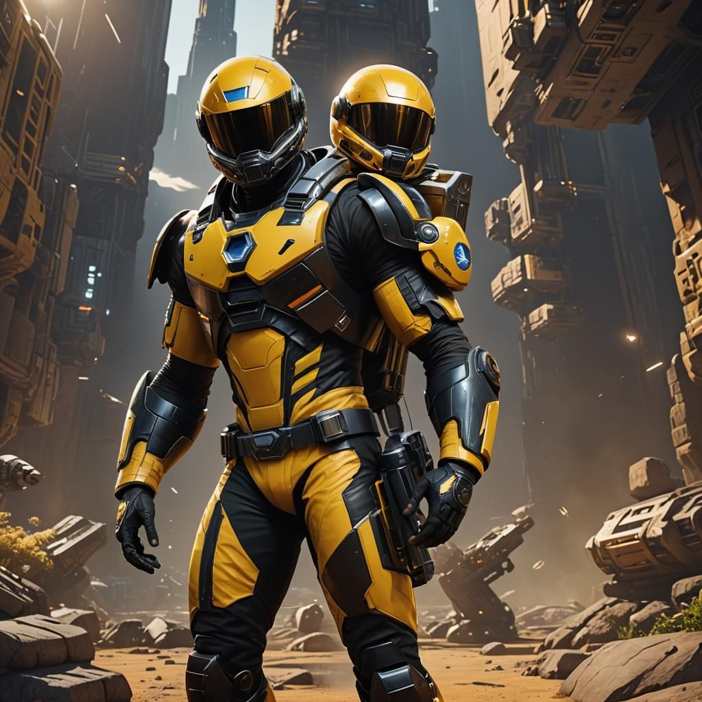 Black Space Ranger in Yellow Suit: 3D Game Art