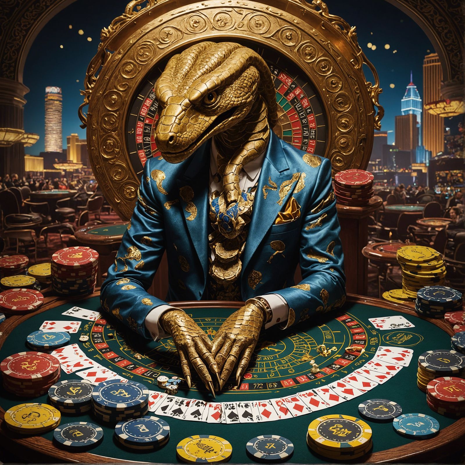 Vegas Snake God Party Scene with Roulette