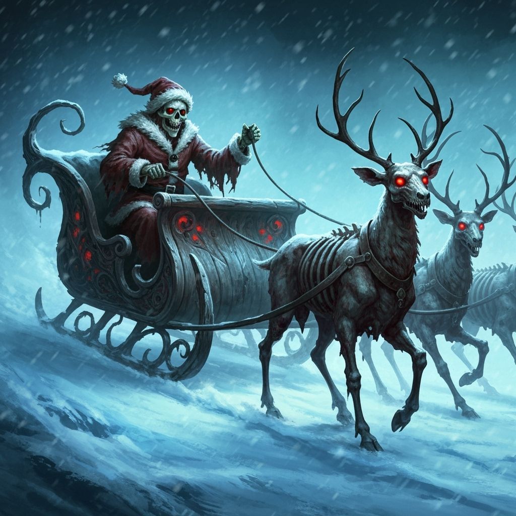 Macabre Santa Sleigh Driven by Undead Reindeer