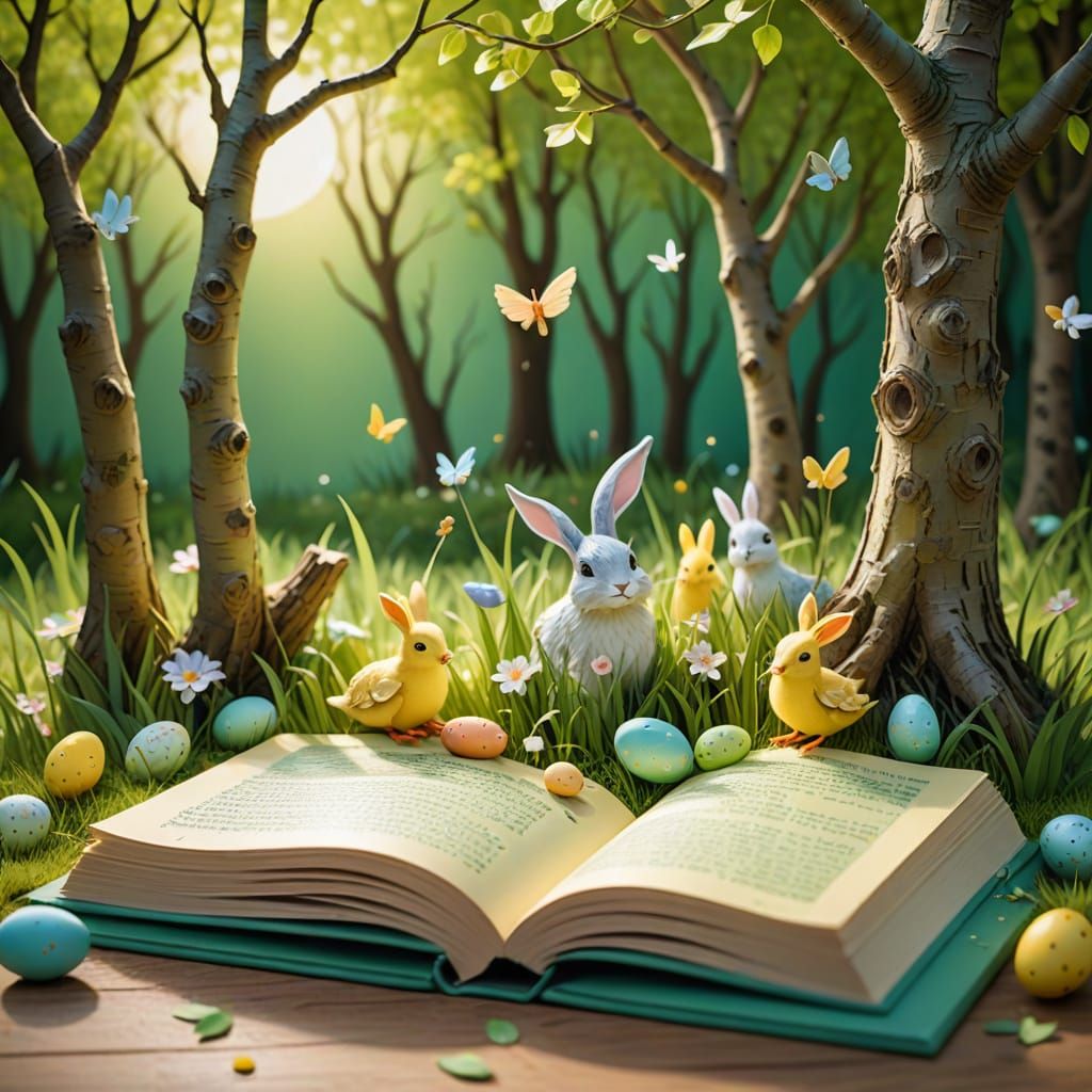 Whimsical Book Scene in Oil Painting Style