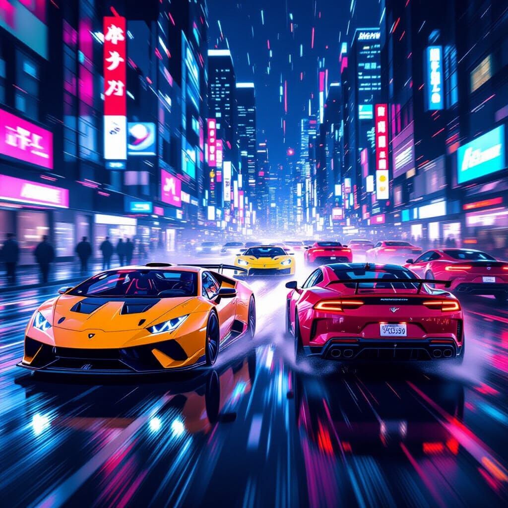 High-Octane Street Race in Cyberpunk Style