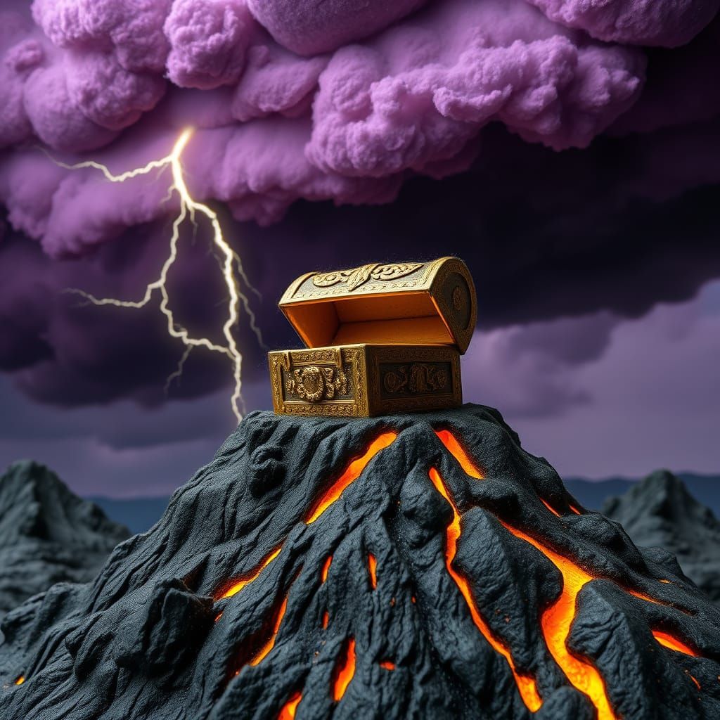 Needle-Felted Treasure Chest Volcano Diorama