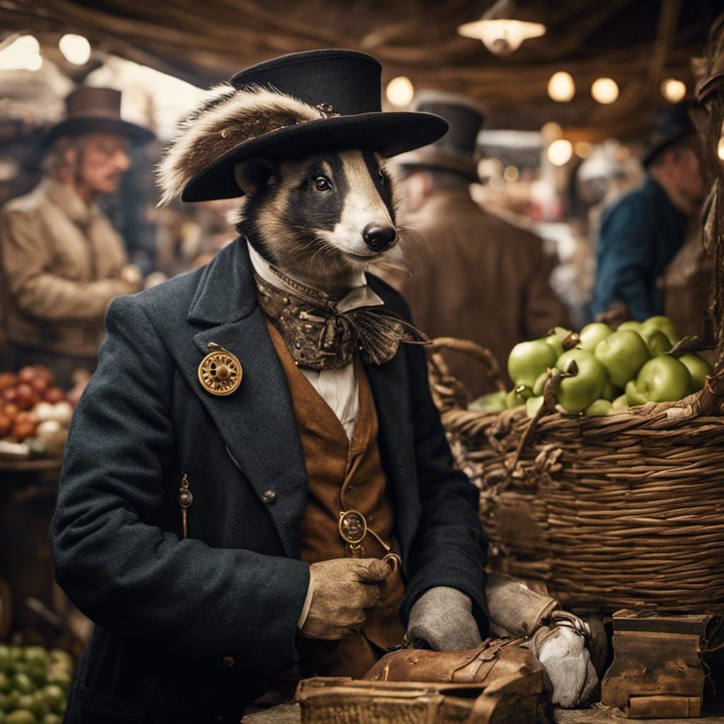 Steampunk Badgerfolk Underground Village Market Portrait