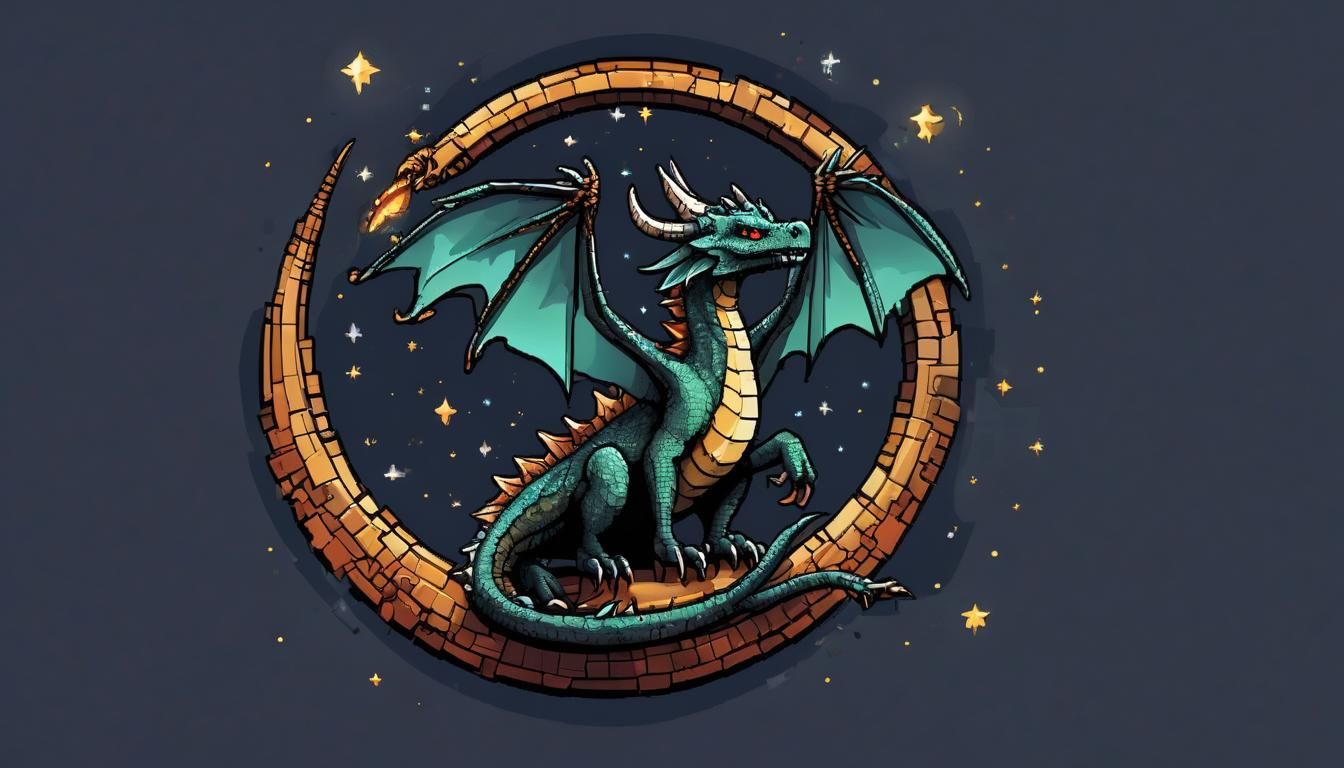 Whimsical Dragon on Moon: Pixel Art Image