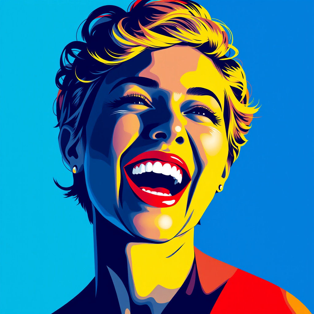 Abstract Pop Art Portrait of Laughing Woman