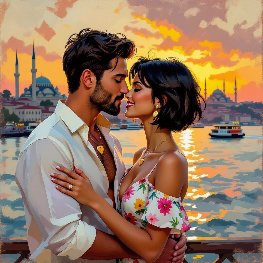 Bosphorus Kiss: A Surreal Impasto Painting