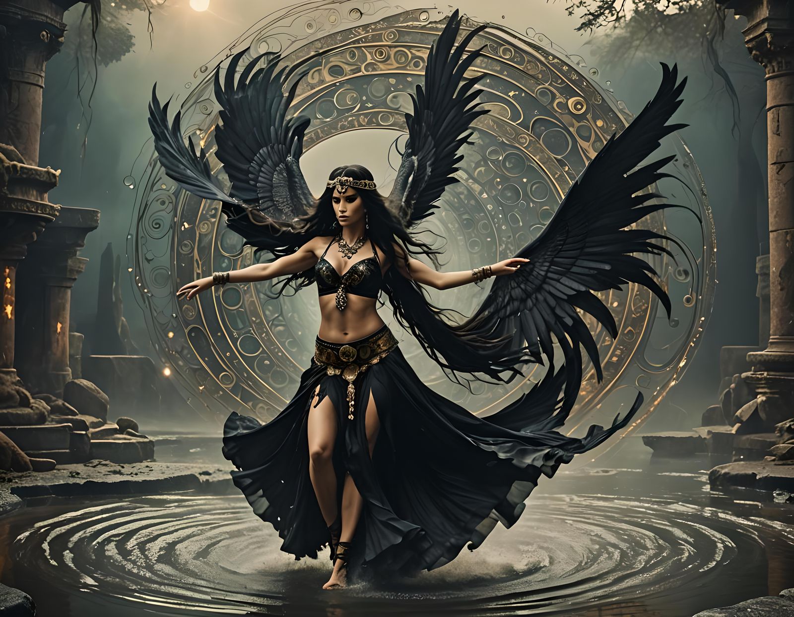 Psychedelic Inferno: Dancer in Apocalyptic Landscape