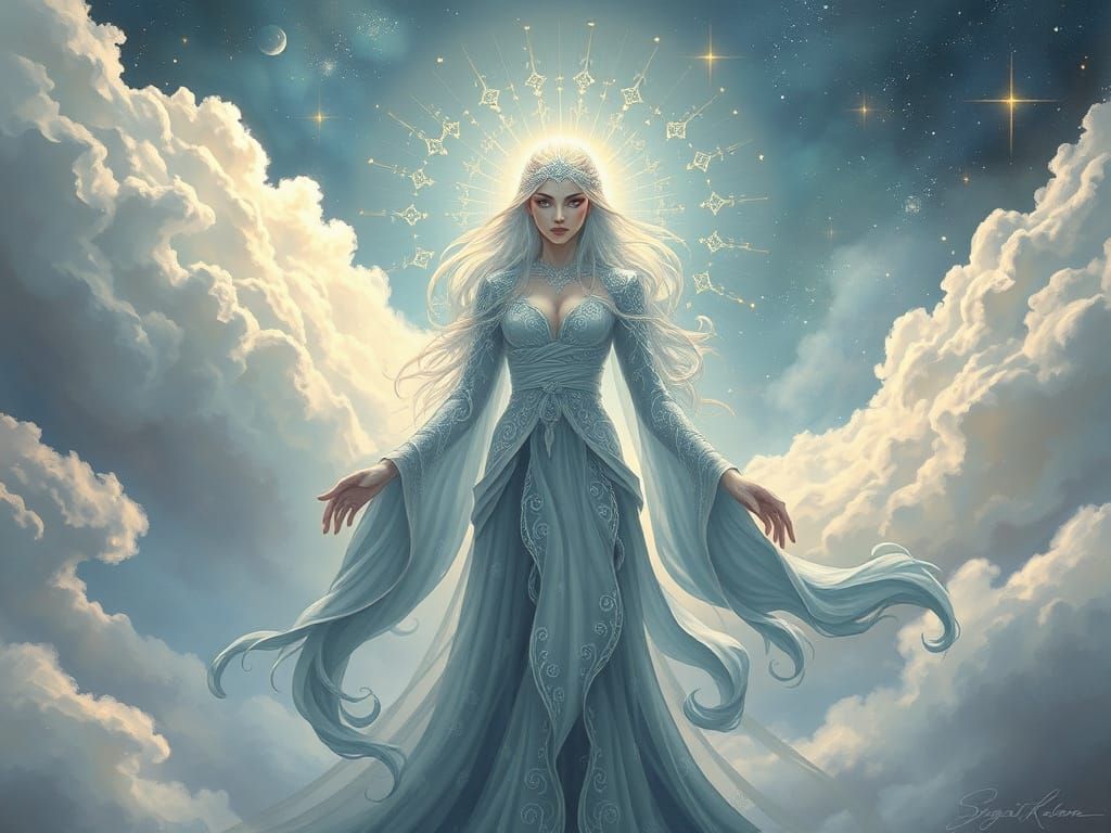 Ethereal Aasimar in Celestial Landscape