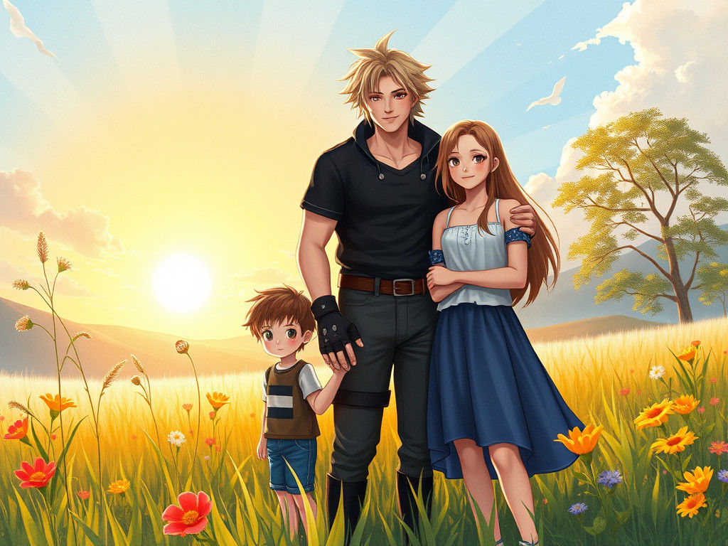 Cloud and Tifa: A Family Portrait in Impressionist Style